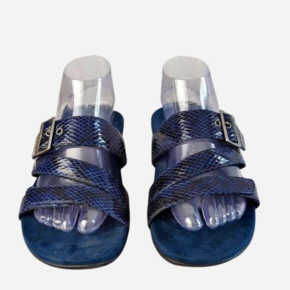 Vionic Rest Skylar Slides Sandals Navy Snake Print Orthotic Comfort l Size 8 - Picture 7 of 8